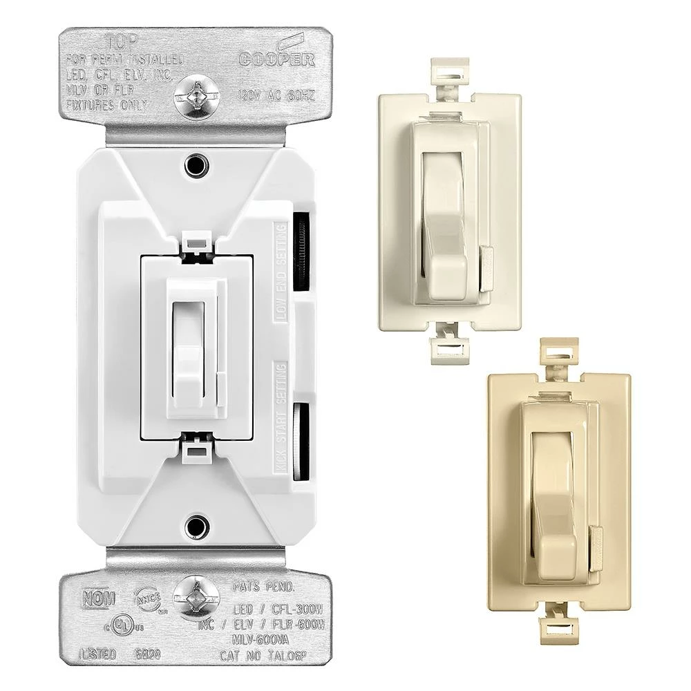 Eaton Light Dimmers Single-Pole/3-Way LED Toggle Light Dimmer, White, Light Almond, Ivory 1 Eaton Light Dimmers Single-Pole/3-Way LED Toggle Light Dimmer, White, Light Almond, Ivory