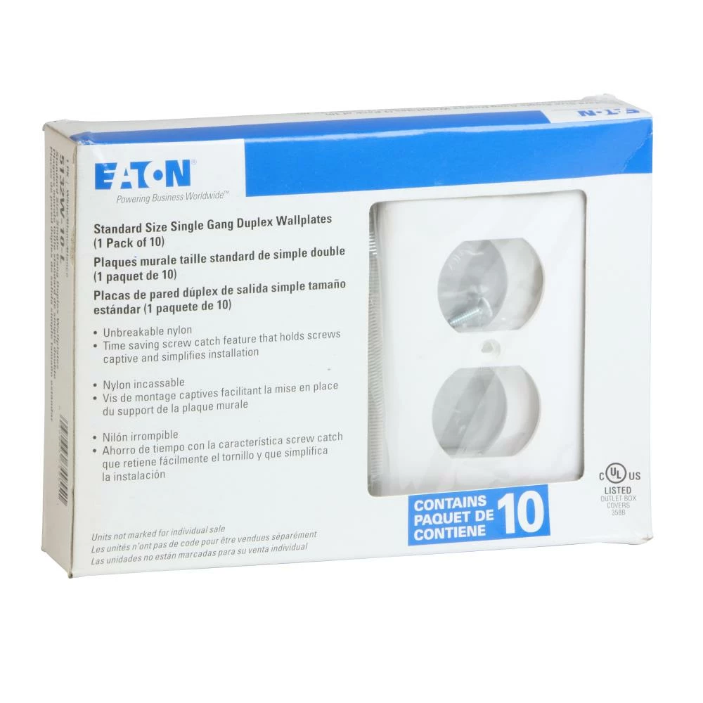 Eaton Wall Plates 1-Gang Standard Duplex Wall Plate, White (10-Pack) 2 Eaton Wall Plates 1-Gang Standard Duplex Wall Plate, White (10-Pack) - Image 2