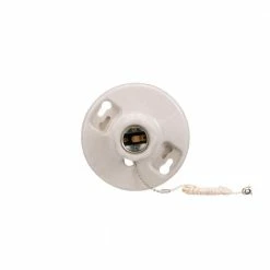 Eaton Light Sockets Porcelain Pull Chain Ceiling Socket, White