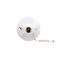 Eaton Light Sockets 3-Way Plastic Pull Chain Ceiling Socket, White