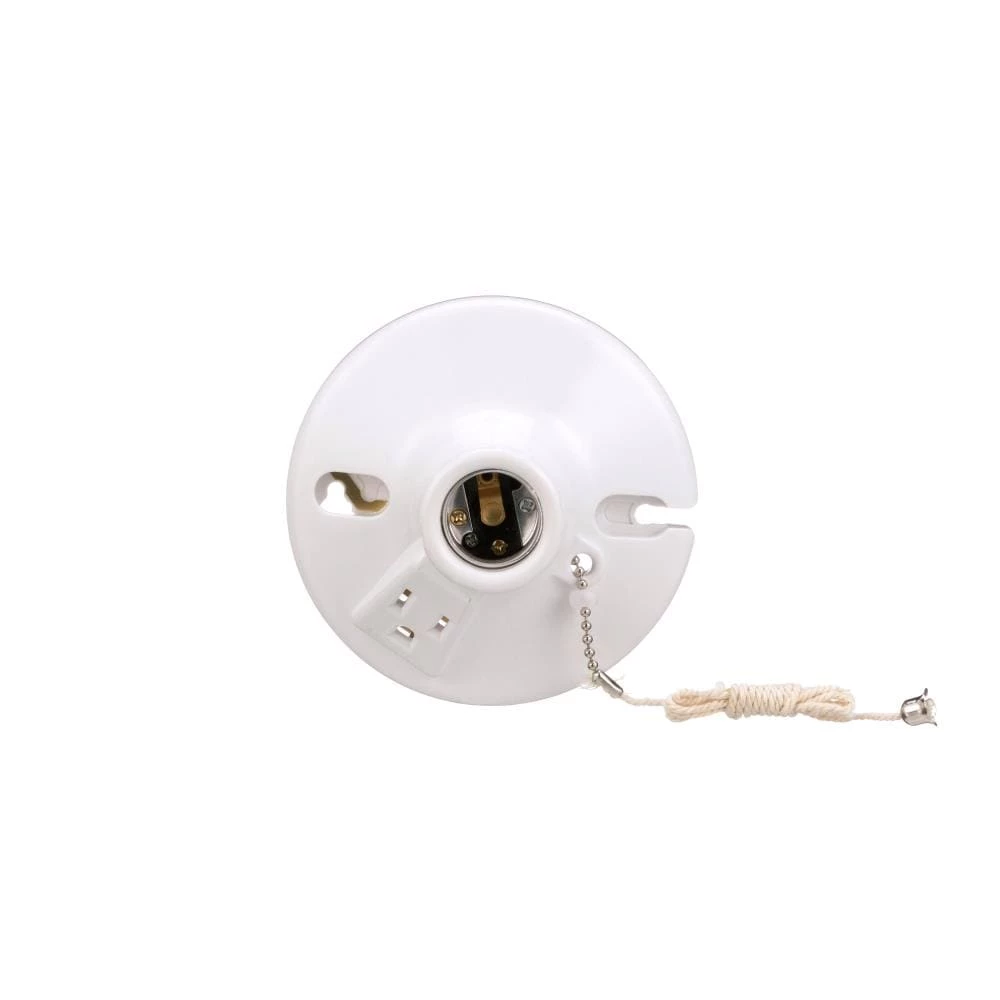 Eaton Light Sockets 3-Way Plastic Pull Chain Ceiling Socket, White 1 Eaton Light Sockets 3-Way Plastic Pull Chain Ceiling Socket, White