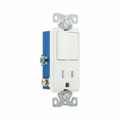 Eaton Electrical Outlets 15-Amp Tamper Resistant Residential/Commercial Decorator Switch Outlet, White -Eaton Outlet Store 12485673