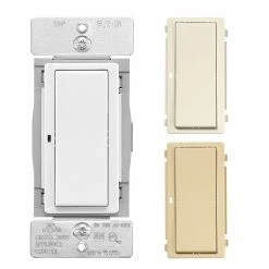 Eaton Light Switches Wi-Fi Smart 15-Amp Single-pole/3-way Smart Push Light Switch, White/Light Almond/Ivory