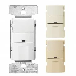 Eaton Light Sensors Single-Pole/3-Way 5-Amp Occupancy Motion Sensor Light Switch, White, Ivory, Light Almond
